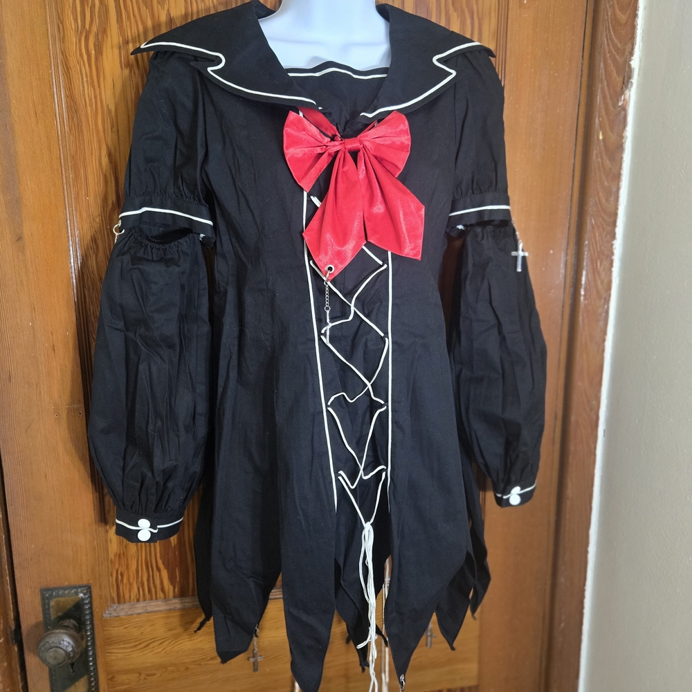 Black Gothic Lolita Dress with Red Bow
